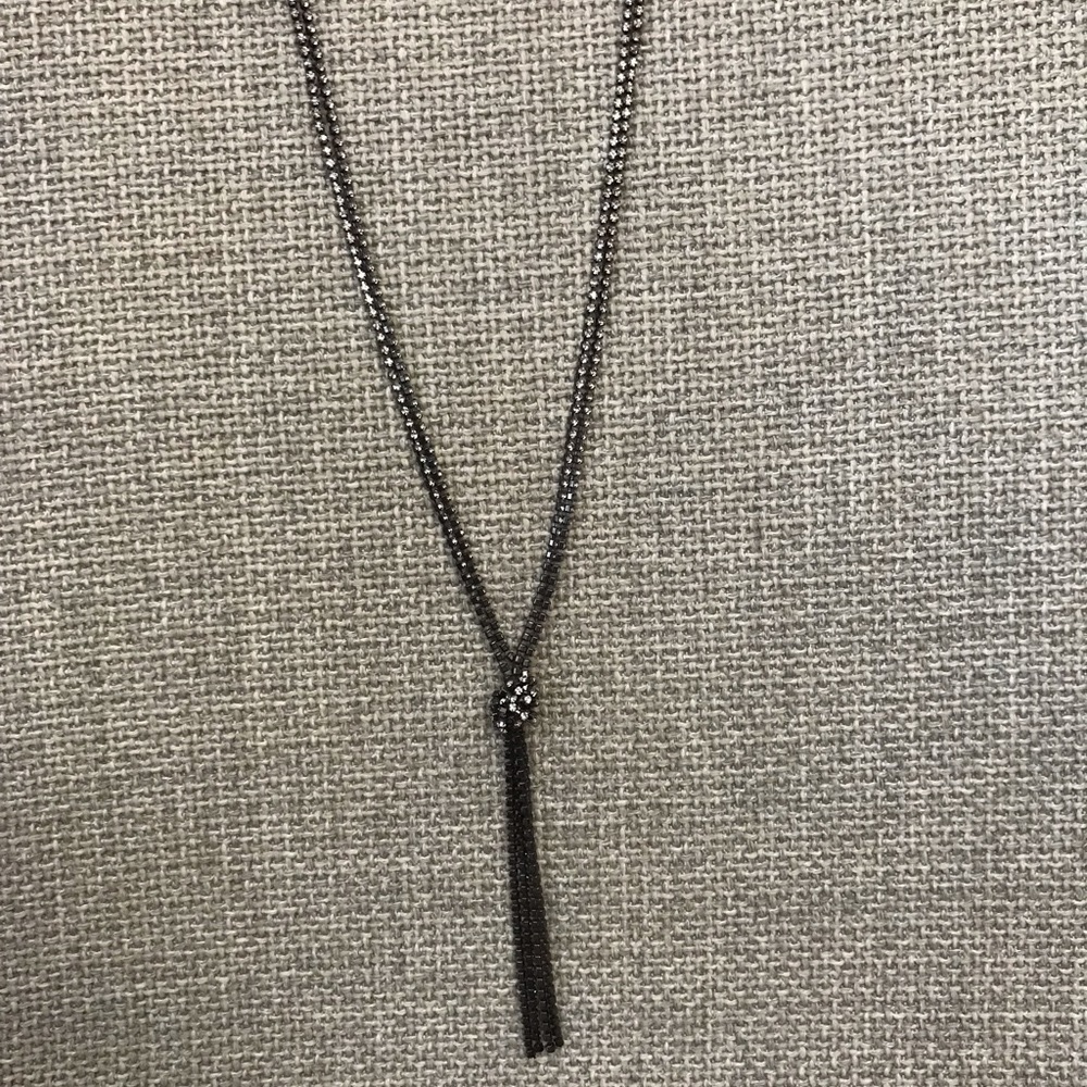 Madewell 1937 black metal & rhinestone tassel/lariat necklace